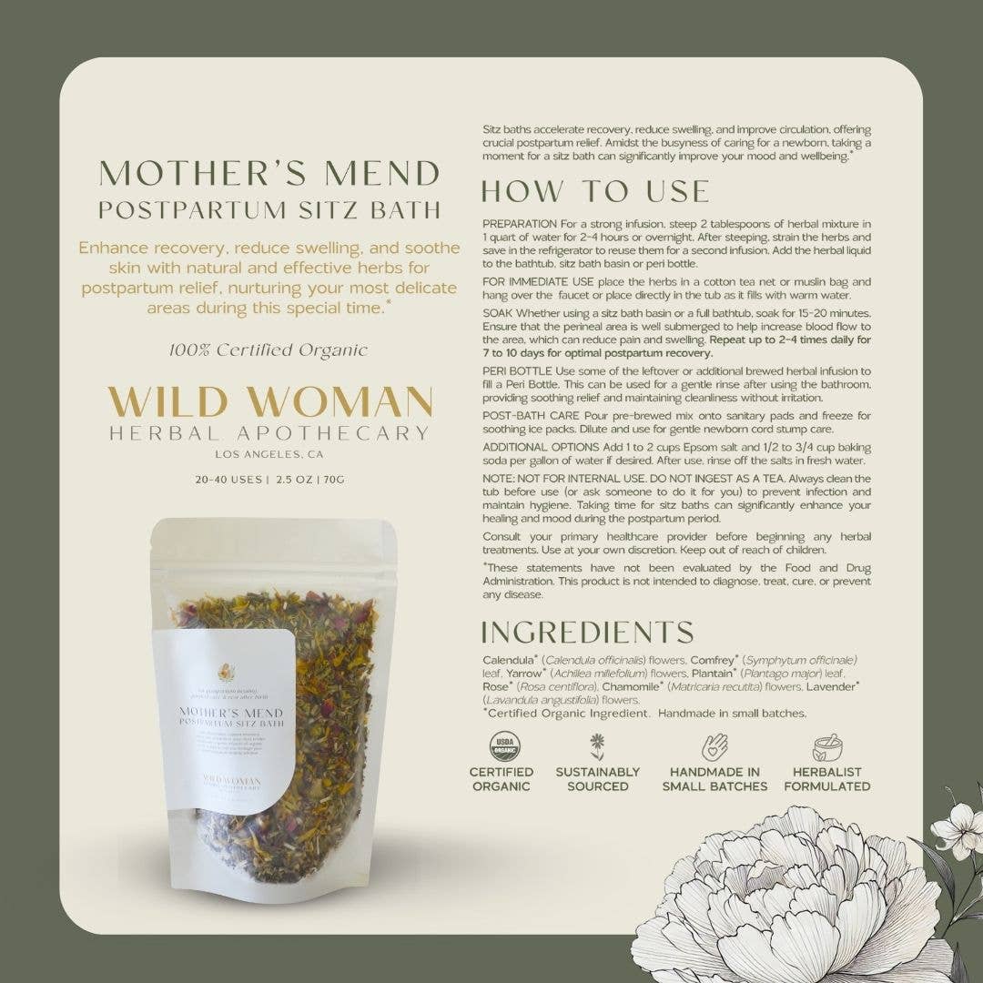 Mother’s Mend | Postpartum Sitz Bath & Peri Bottle Herbs